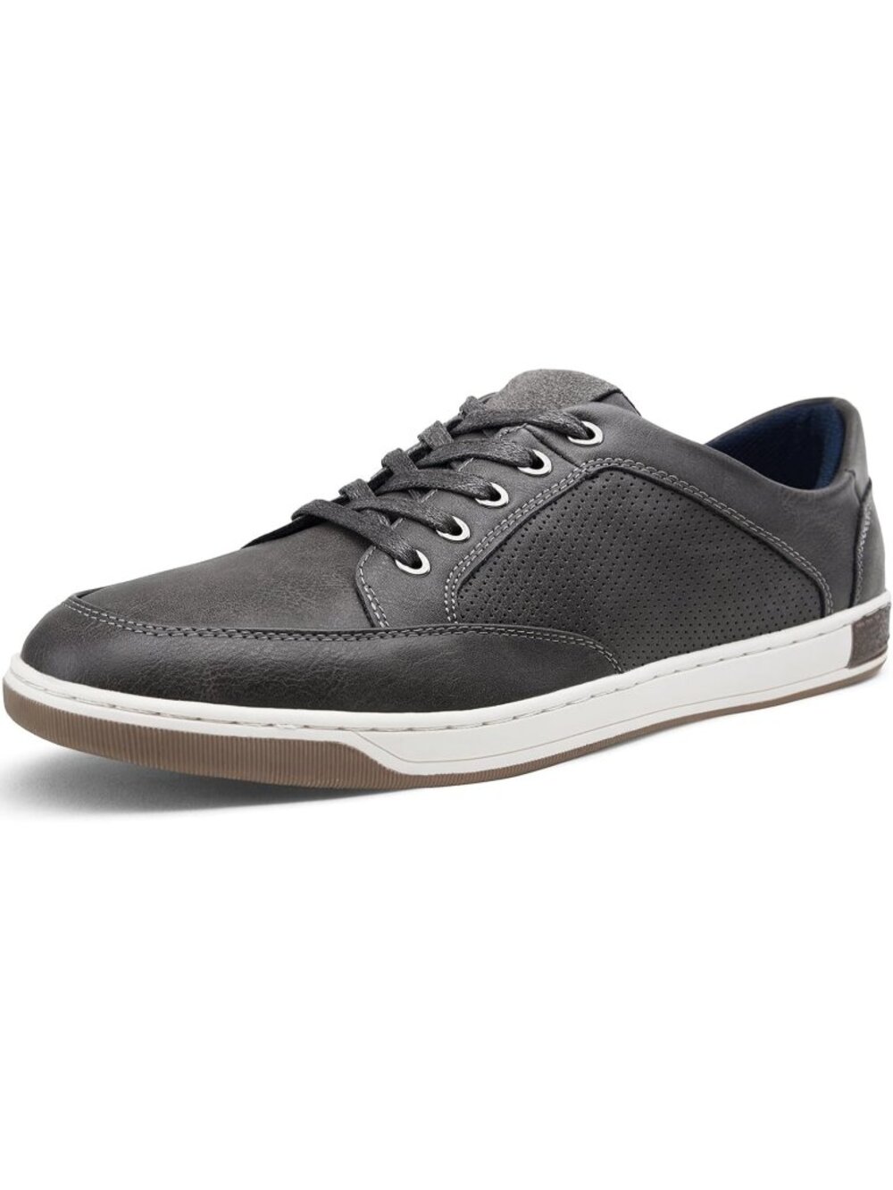 Men's Grey Coated Leather Comfortable Business Sneakers Casual Shoes - Picture 1 of 6